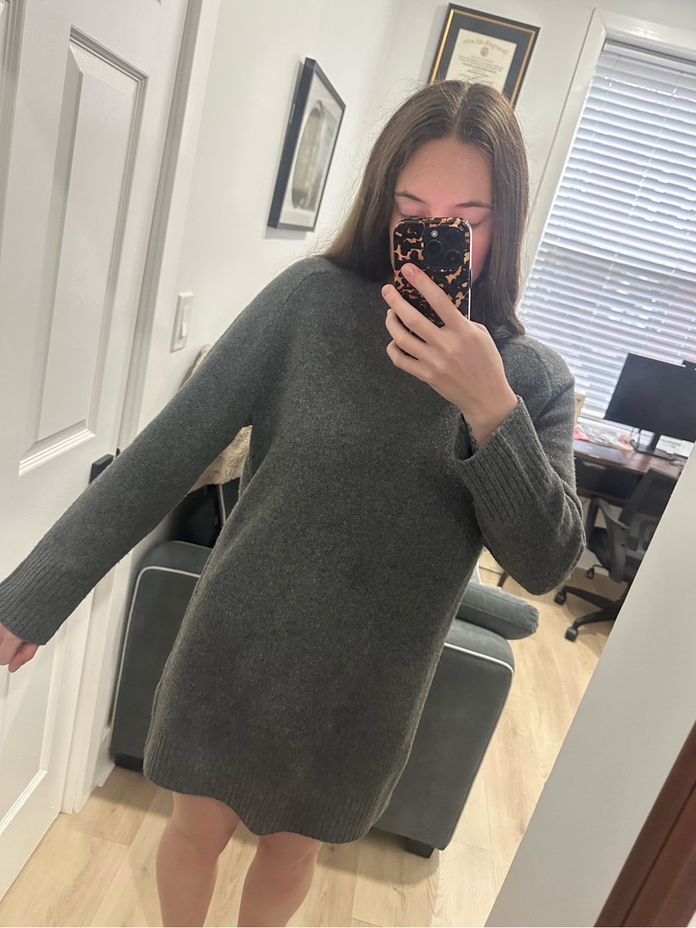 Abercrombie & Fitch Charcoal Knit Long-Sleeve Sweater Dress